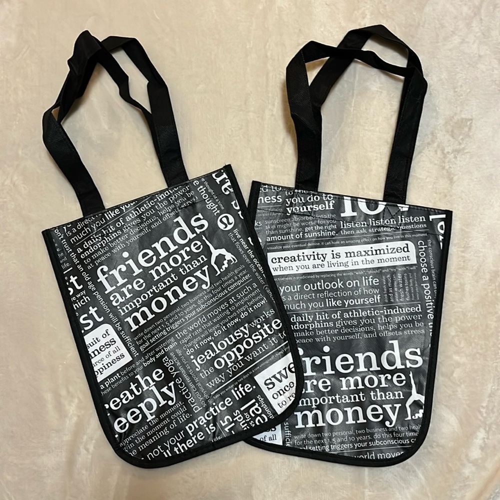 Lululemon small reusable tote, black with white lettering
